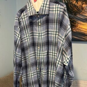 Thomas Dean Blue and White Plaid Casual Shirt